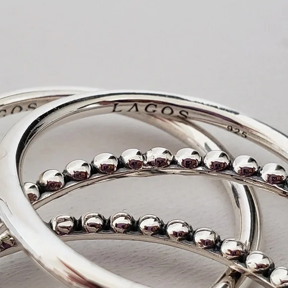 LAGOS Signature Caviar Sterling Silver Double Circle Drop Earrings - Picture 9 of 13